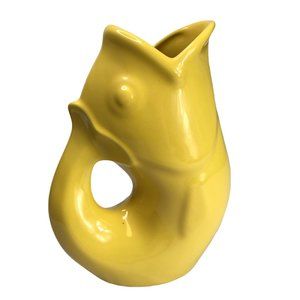 New NWT GURGLEPOT Yellow Fish.  Ceramic Makes noises when you pour liquid Large